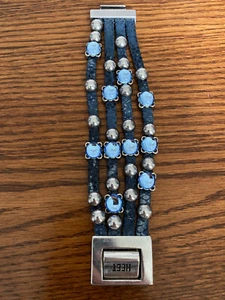 RARE HEET JEWELRY SHOPHEET ROCKSTARS BLUE SILVER SNAKESKIN BLUE CRYSTAL BRACELET - Picture 1 of 10
