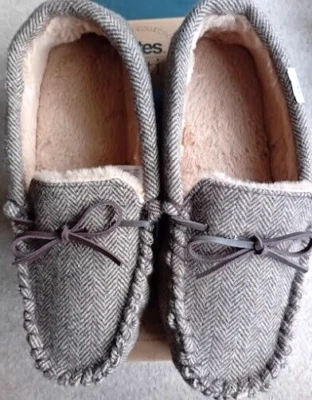 Сумки мужские памяти пены шерсти мокасины тапочки коричневый елочка 9-10 новый в коробке - Изображение 1 из 4