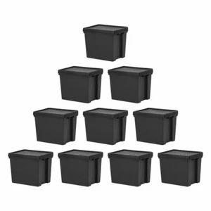 10 x 24L Heavy Duty Plastic Black Recycled Storage Boxes With Lids Multi Uses - Picture 1 of 8