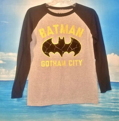 BATMAN Boys GRAY w/ BLACK and YELLOW Trim Bat Logo Gotham City size Lg 14-16 - Image 1 of 4