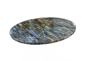 Mesa de desayuno redonda con diseño de ladrillo con ojo de tigre azul al azar - Imagen 1 de 5
