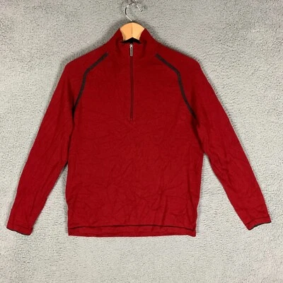 Smartwool Merino Sweater Mens Medium M Red Black Trim Quarter Zip Wool Pullover - Image 1 of 4