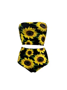 Girasol Floral Vintage Retro Sunset Top Palabra de Honor Bikni Fondo Co-Ord Baño - Imagen 1 de 2