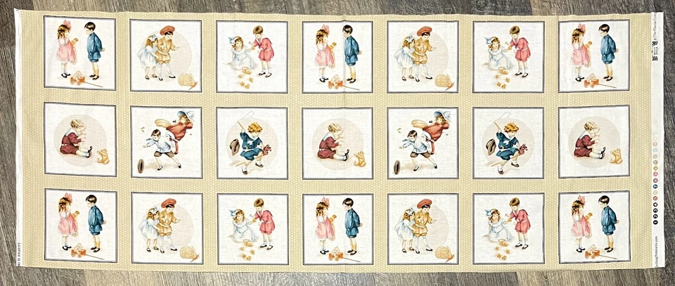 Panel de algodón Bessie Pease vintage niños acolchado tesoros 21 bloques 17 x 43 Foto 1 de 3