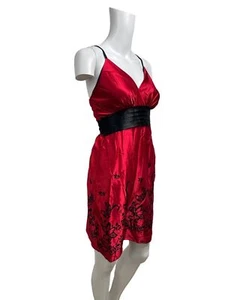 Womens Satin Slip Dress Size XS 6-8 Ruby Red Handmade Ruffle Back NEW EU34 - Picture 1 of 10
