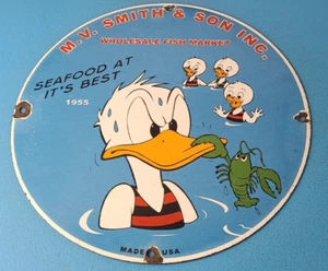 Vintage Smith & Son Sign - Fish Market Seafood Porcelain Gas Pump Sign - Picture 1 of 15