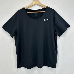 Nike Activewear Top Women 2X (26-28) Black Round Neck Short Sleeve Gym Run Train - Picture 1 of 7