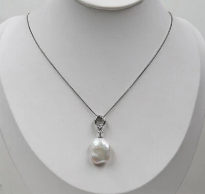 18KGP 13x17 mm white baroque keshi reborn southsea pearl pendant necklace - Изображение 1 из 3