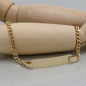 Kinder Identitäts Gravur Armband Schildband Panzerkette 585/14K Gelbgold 14 cm - Bild 1 von 5