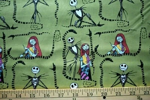 NIGHTMARE BEFORE CHRISTMAS GREEN PATCH 100% COTTON FABRIC 17X43 INCHES - Picture 1 of 2