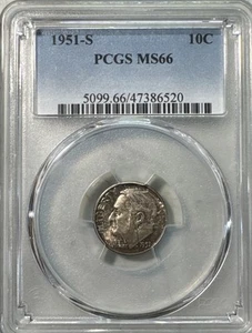 1951 S Roosevelt Dime - PCGS MS66 - ARGENTO 10C - Foto 1 di 4