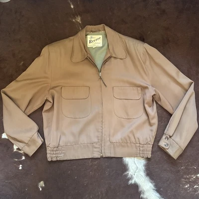 Jaqueta Ricky Marrom Vintage Anos 50 Revere Sportswear LRG Rockabilly Rayon Gabardine - Imagem 1 de 4