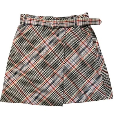 GB Women Size MEDIUM Plaid Belted Skirt Lined Pleated Classic Check Preppy Style - Image 1 of 4