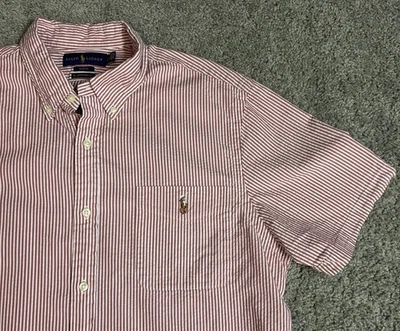 Camisa Ralph Lauren RL Untucked Fit Seersucker Para Hombres 2XL Roja Rayas Delgada Carne Foto 1 de 4