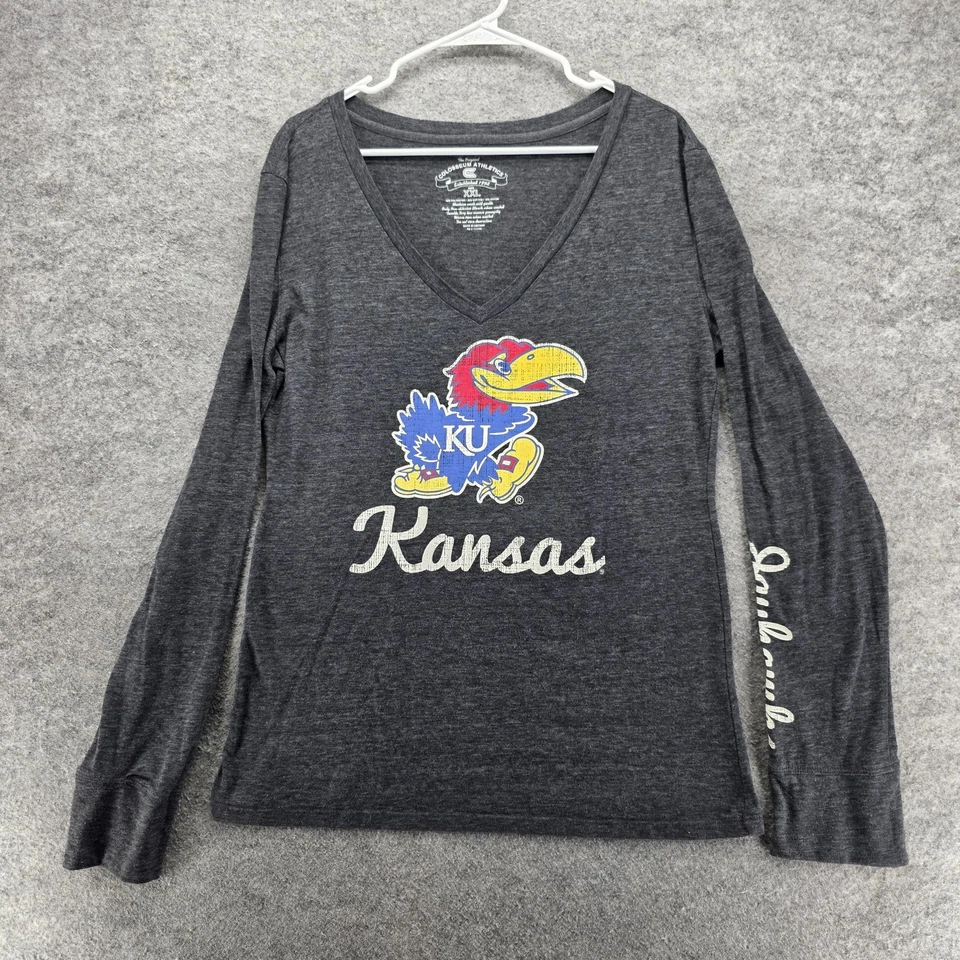 Camisa Kansas Jayhawks Mujer 2XL Gris Manga Larga Coliseo Atletismo NCAA KU Foto 1 de 4