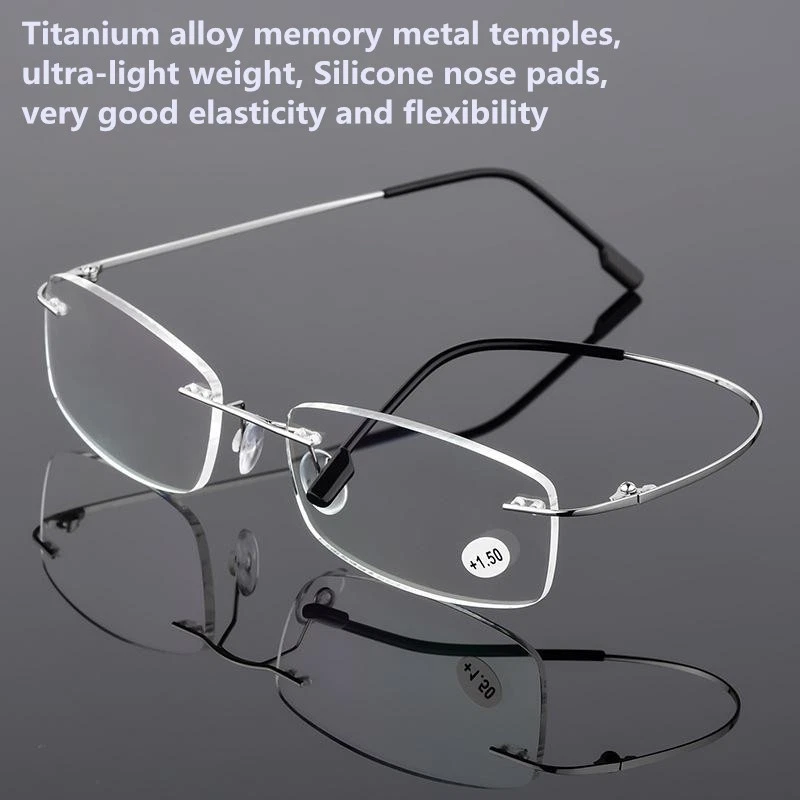 Lector de gafas de lectura sin montura gafas flexibles de titanio +1,0 1,5 2,0 2,5 3 4,0 Foto 1 de 4