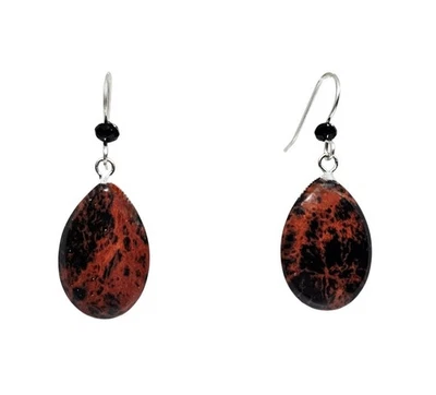 Pendientes boho de plata hechos a mano de caoba obsidiana gota de agua lágrima piedras preciosas Foto 1 de 4