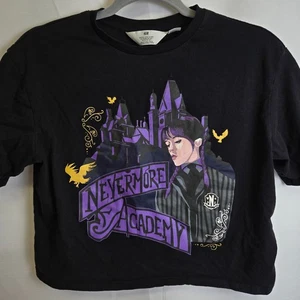 Wednesday Nevermore Academy Oversized Print Short Sleeve Graphic Tee, Girls 20 - Picture 1 of 10