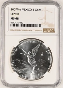 MÉXICO 1 Onza 2007 Plata Libertad NGC MS68 8617435-015 FECHA CLAVE - Imagen 1 de 2