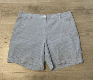 Talbots Seersucker Shorts Women’s Size 16 Blue And White Stripe EUC - Picture 1 of 8