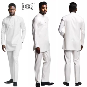 African Clothes for Men Solid Color Shirts Pants Set Casual Outwear Traditional - Picture 1 of 21