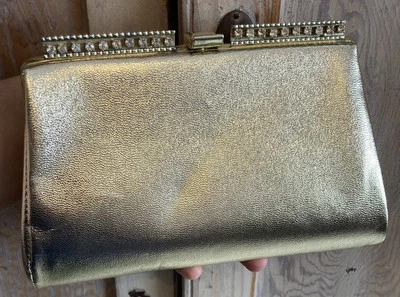 50 年代 60 年代 MCM 复古金色包手拿包人造皮革玻璃水钻 - 按原样 — 第 1/4 张图片