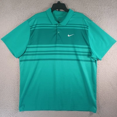 Polo Nike Dri-Fit Para Hombres Azul Verde Talla 2XL Golf 1/4 Botón Manga Corta Suave Foto 1 de 4