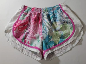 Pantaloncini da corsa Nike donna Dri Fit foderati rosa blu stampa tropicale estivi XL* - Foto 1 di 6