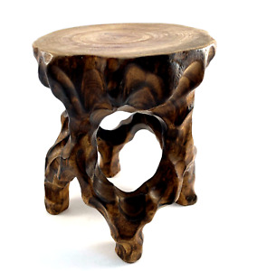 Carved Hardwood Organic Shaped Plant or Candle Stand