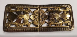 Antique Gold Tone Metal 2 Piece Dress Buckle Floral Made in Germany - Bild 1 von 6