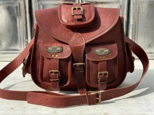 Women's Genuine Waxed Rugged Leather Messenger Shoulder Cross Body Bag 13 Inch  - Picture 1 of 9