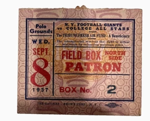 Boleto de colección 1937 New York Football Giants Vs College All Stars Polo Grounds - Imagen 1 de 6
