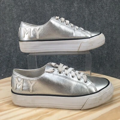 Tommy Hilfiger Zapatos Mujer 7.5M Helien Plataforma Tenis Plateados Con Cordones Parte Superior Baja Foto 1 de 4