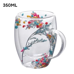 350ML Double Wall Insulated Glass Coffee Mug Glass Mug Water Tea Cup with Handle - Picture 1 of 12