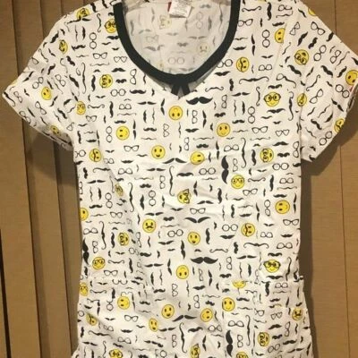 NWT Dickies Scrubs Top Mustache Glasses Small S - Image 1 of 4