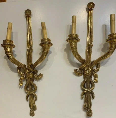 Pair Of Louis XVI Style Gilt Metal Electrified Sconces Cover
