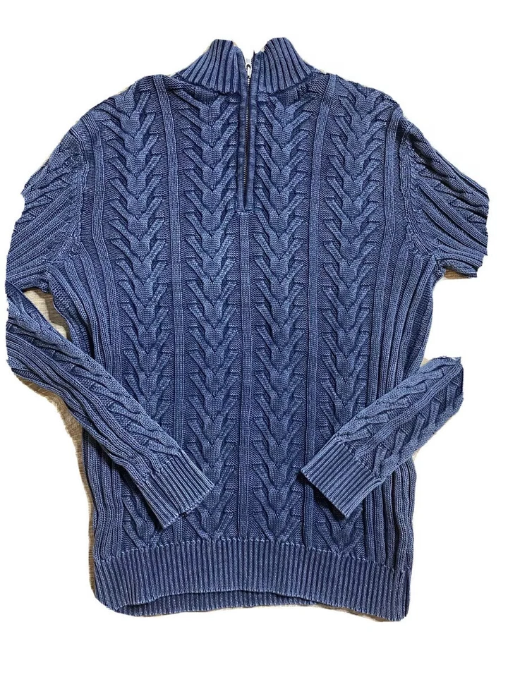 Express Men’s 100% Cotton Cable Knit Geometric  Half Zip Blue Sweater Size Large - Image 1 of 4