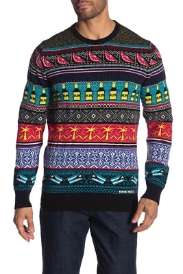 $230 Authentic Rare DIESEL Men's Mixed Print Crewneck Pullover Sweatshirt - Image 1 of 2