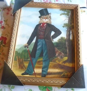 CAROL LEW Aristocratic Renaissance Cat Portrait - Wall Art 18” - Framed - New! - Picture 1 of 6
