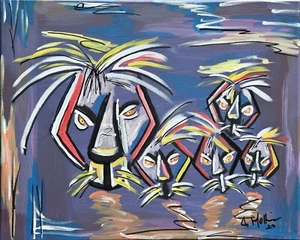 Mollinea (Cuban) "Fierce Felines" Cats Acrylic on Canvas Original Painting - Picture 1 of 2