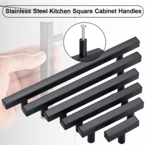 Black Modern Square Cabinet Handles Bar Pulls Kitchen Hardware Stainless Steel - Picture 1 of 9