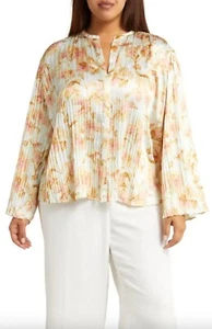 Vince Floral Crushed Pleated Floral Blouse Multi Cream Womens Size 1X - Picture 1 of 10