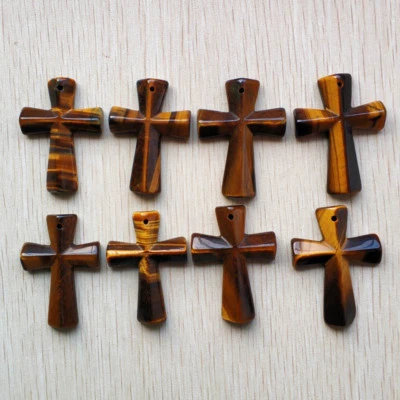 Fashion Natural tiger Stone Mixed Cross Charm Pendant 8pcs/lot Wholesale - Image 1 of 3