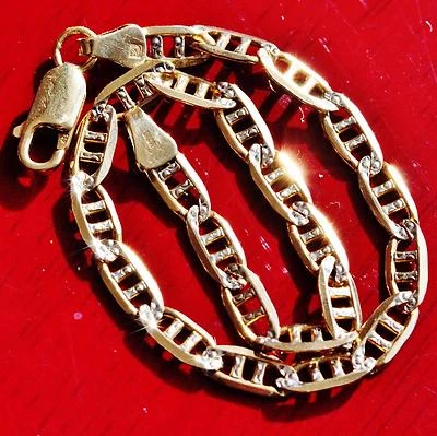 10k multi tone-gold bracelet 7.5" mariner link chain Italian handmade 4.15gr - Image 1 of 4