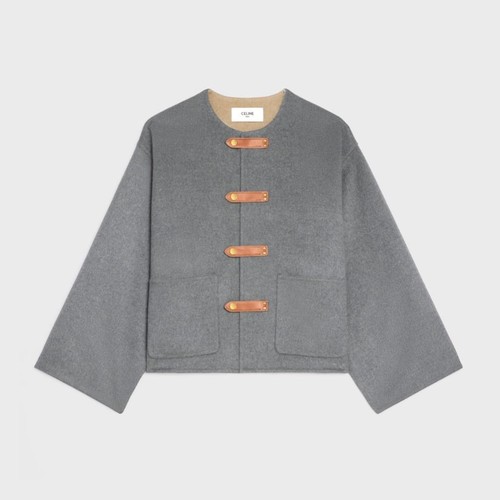 Giacca cardigan CELINE grigio cashmere cincillà pelle nuovo con etichette F 34 US 2