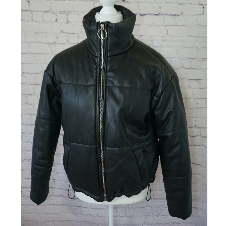 Jason Maxwell women's puffer coat  faux leather size medium black winter biker  - Image 1 of 4