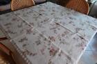 Rare & Unusual Shabby Rose Floral to Stripe Reversible Tablecloth 50" x 64"
