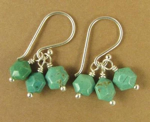 Turquoise cluster earrings. 3 stones. Sterling silver hooks. Handmade. - Picture 1 of 5