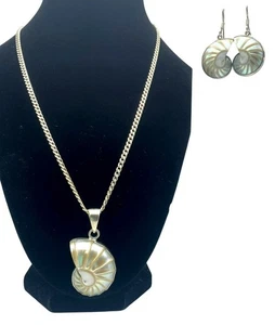 Charles Albert Necklace Earrings Sterling Silver Shell Nautilus Mexico MARKED! - Picture 1 of 9