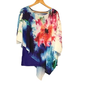 Dressbarn Womens Asymmetrical Floral Top Size 2X - Picture 1 of 8